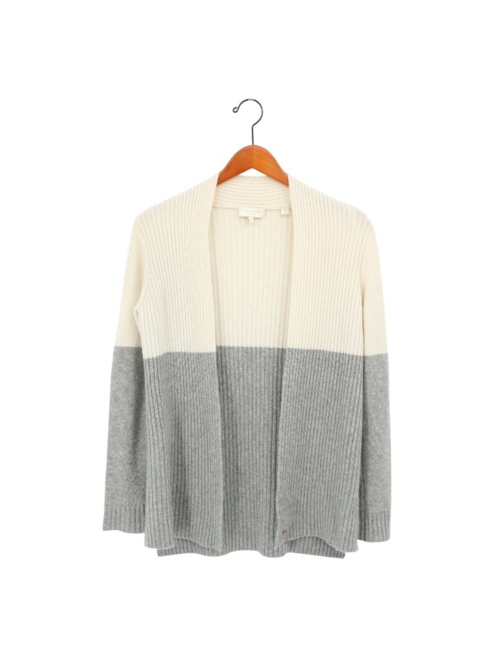 Ted Baker 100% Cashmere Colorblock Cardigan Sweater Ivory Gray 1 XS 2/4